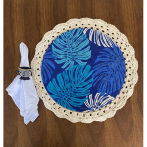 Conjunto Sousplat em Croche e Capa com MDF Azul
