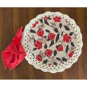 Conjunto Sousplat em Croche e Capa com MDF Vermelho