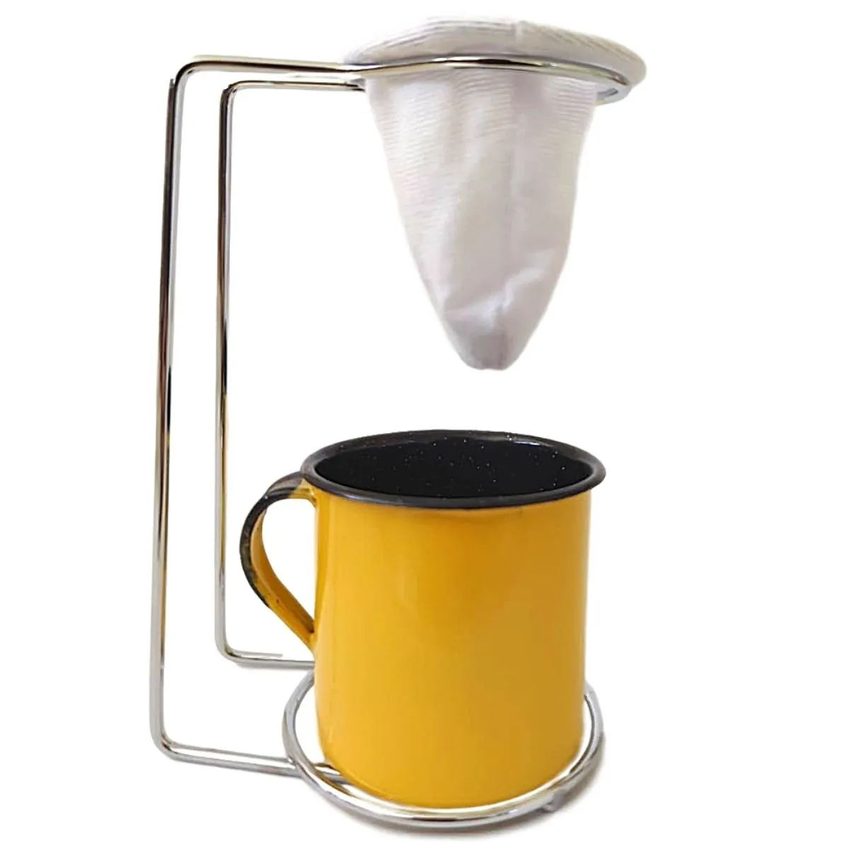 Mini Coador c/ Suporte + Caneca Esmaltada 8 Amarelo
