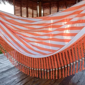 Rede Listrada com Franja em Croche Laranja